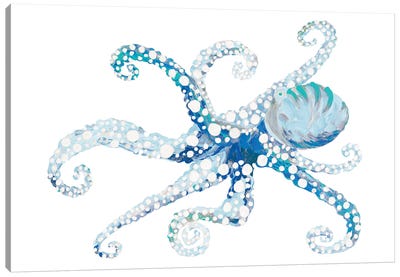 Azul Dotted Octopus II Canvas Art Print - Kids Bathroom Art