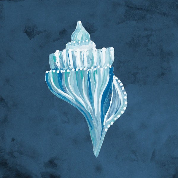 Sea Shells: Azul Dotted Seashell on Navy I by Gina Ritter