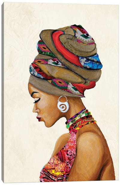 African Goddess on Beige Canvas Art Print - Gina Ritter