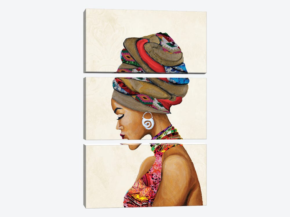 African Goddess on Beige by Gina Ritter 3-piece Canvas Print