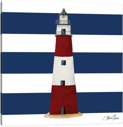 Nautical Stripe Lighthouse Canvas Art Print - Lighthouse Art