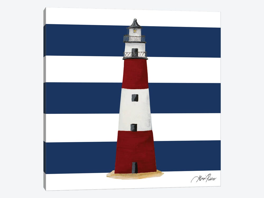 Nautical Stripe Lighthouse by Gina Ritter 1-piece Canvas Wall Art
