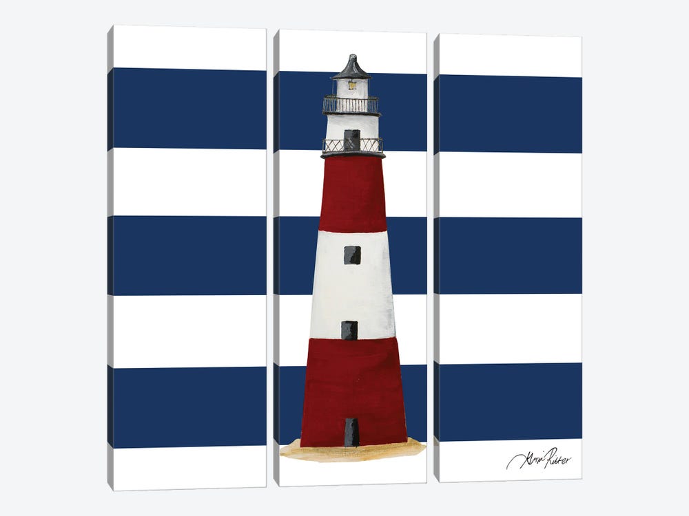 Nautical Stripe Lighthouse by Gina Ritter 3-piece Canvas Art