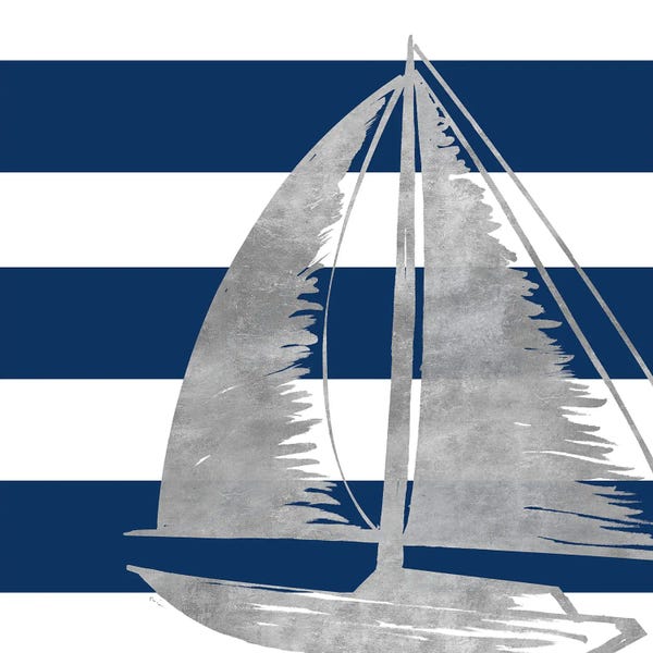 Gina Ritter: Silver Coastal On Blue Stripe IV by Gina Ritter