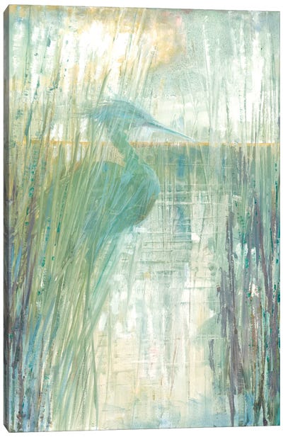 Morning Egret I Canvas Art Print - Teal Abstract Art