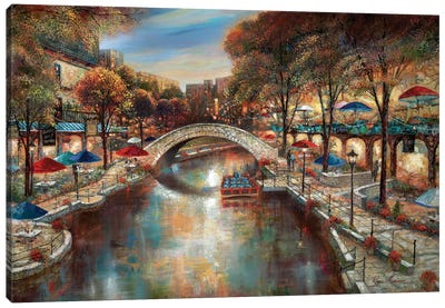 Evening On The Canal Canvas Art Print - Village & Town Art