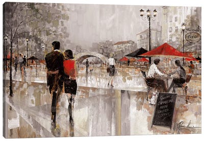 Riverwalk Charm II Canvas Art Print - Umbrella Art