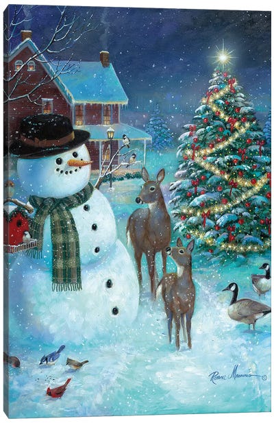 Frosty and Friends Canvas Art Print - Christmas Trees & Wreath Art