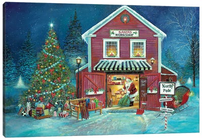 Santa's Workshop Canvas Art Print - Large Christmas Art