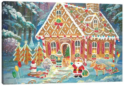 Santa's Ginger Workshop Canvas Art Print - Santa Claus Art