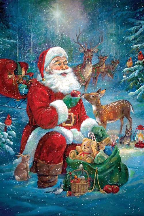 Santa's Woodland Friends by Ruane Manning wall art