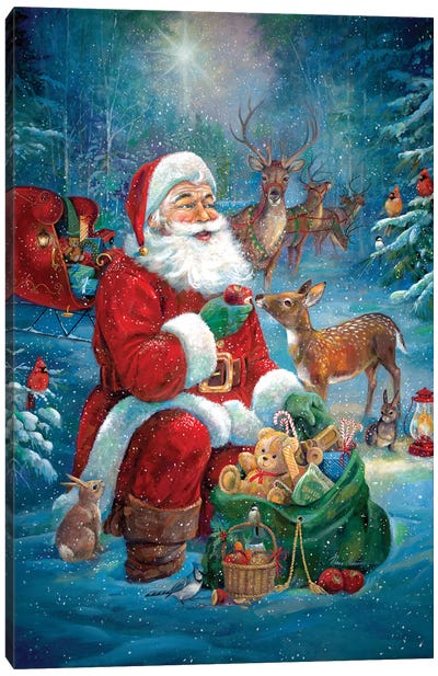 Santa's Woodland Friends Canvas Art Print - Santa Claus Art