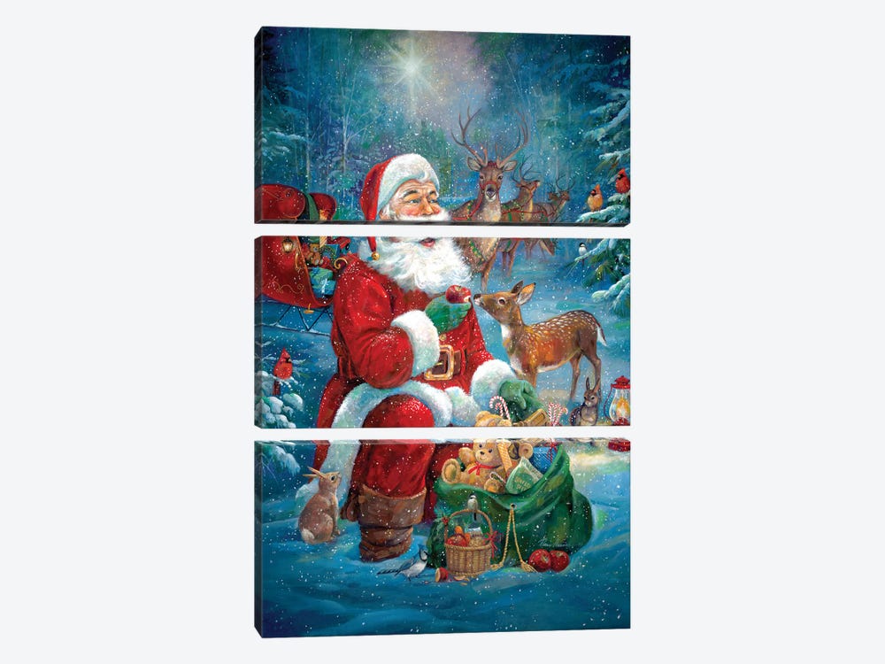 Santa's Woodland Friends by Ruane Manning 3-piece Canvas Art Print