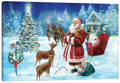 North Pole Canvas Art Print - Christmas Trees & Wreath Art