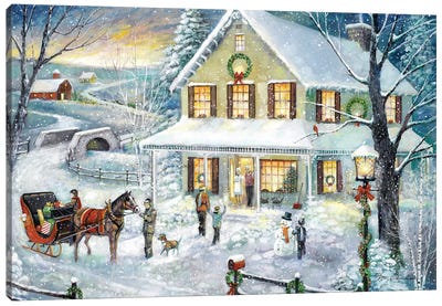 Christmas Visit Canvas Art Print - Winter Art