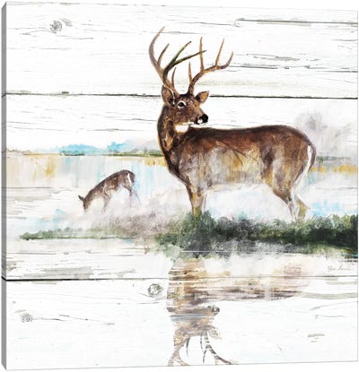 Rustic Misty Deer Canvas Art Print - Holiday Décor