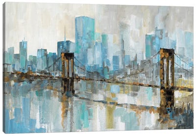 Teal City Shadows Canvas Art Print - North America Art