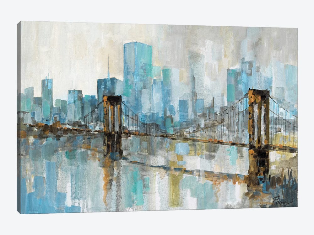 Teal City Shadows by Ruane Manning 1-piece Canvas Art
