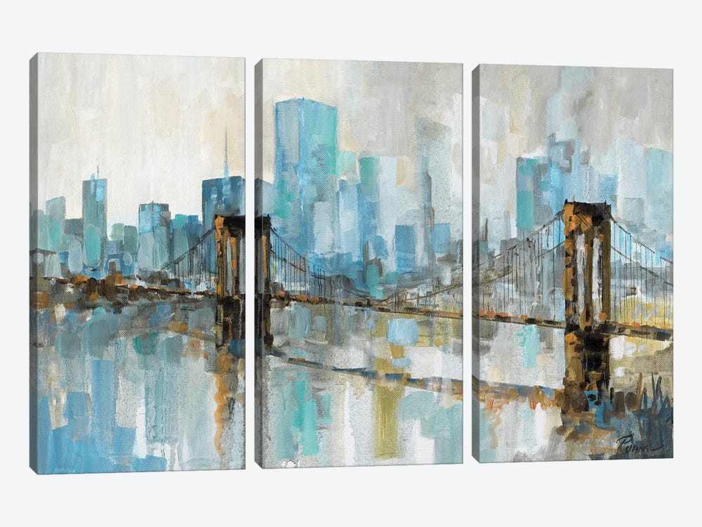 Teal City Shadows by Ruane Manning 3-piece Canvas Wall Art