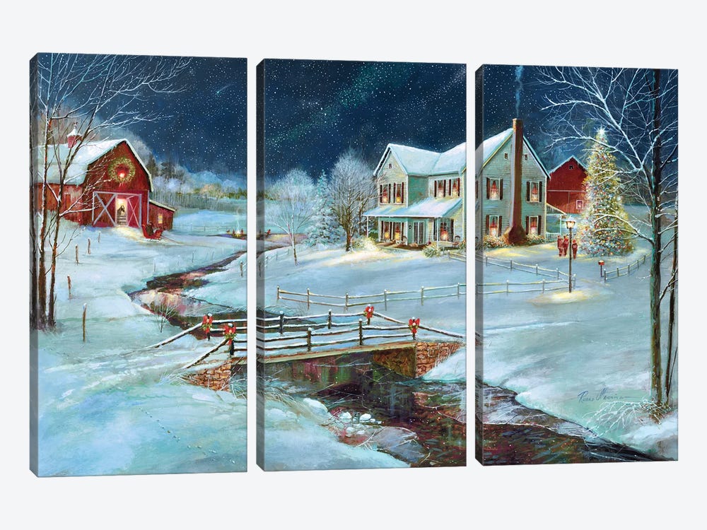 Christmas on the Farm by Ruane Manning 3-piece Canvas Art Print