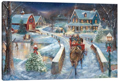 Evening Sleigh Bells Canvas Art Print - Large Christmas Art