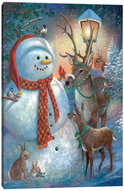 Hello Mr. Snowman! Canvas Art Print - Deer Art
