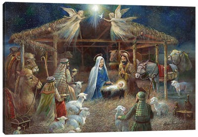 The Nativity Canvas Art Print - Christmas Angel Art