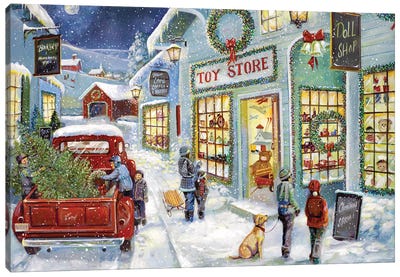Toy Shop Canvas Art Print - Christmas Trees & Wreath Art