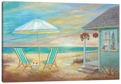 Beach Cottage Canvas Art Print - Lake & Ocean Sunrise & Sunset Art