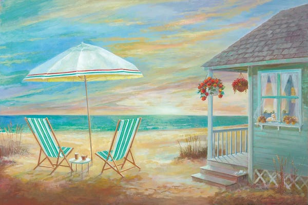Large Coastal Art - Canvas Prints: Beach Cottage by Ruane Manning