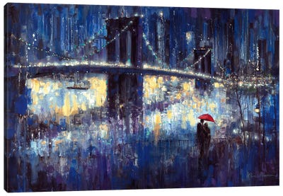 Evening Romance Canvas Art Print - Brooklyn Bridge