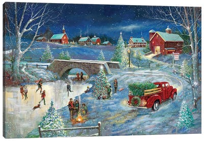 Warm Holiday Memories Canvas Art Print - Ice Skating Art