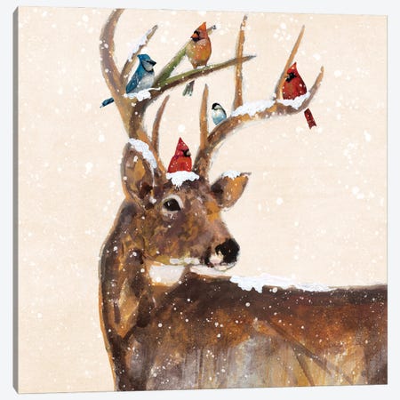 Winter Stag and Friends Canvas Print #RUA319} by Ruane Manning Canvas Wall Art