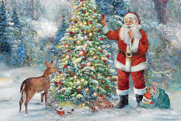Cardinals: Santa Trimming Tree by Ruane Manning