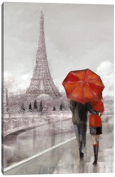 Modern Couple In Paris Canvas Art Print - Famous Buildings & Towers