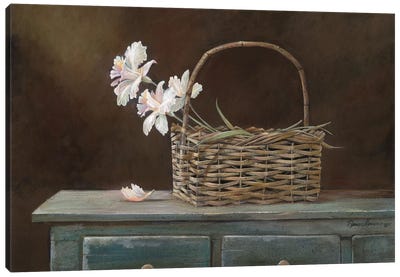 Orchid Basket Canvas Art Print - Traditional Décor