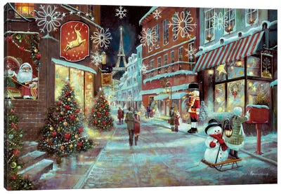 Paris Christmas Canvas Art Print - Santa Claus Art