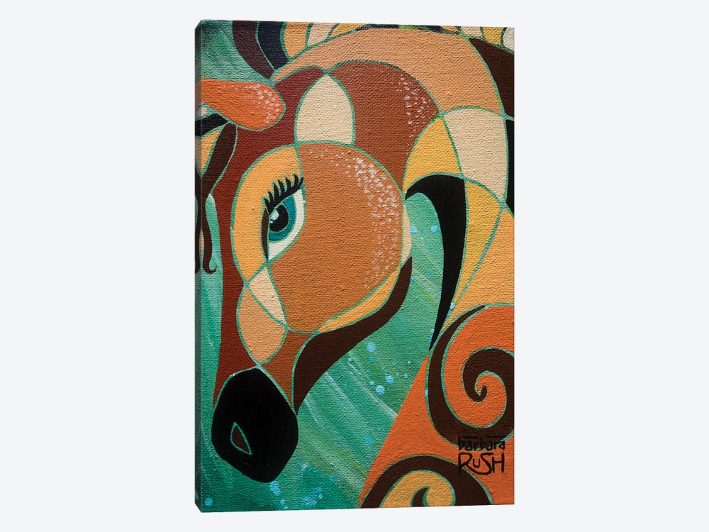 Splash Pony Orange Green by Barbara Rush 1-piece Canvas Wall Art
