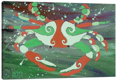 Crab Orange Green Canvas Art Print - Barbara Rush