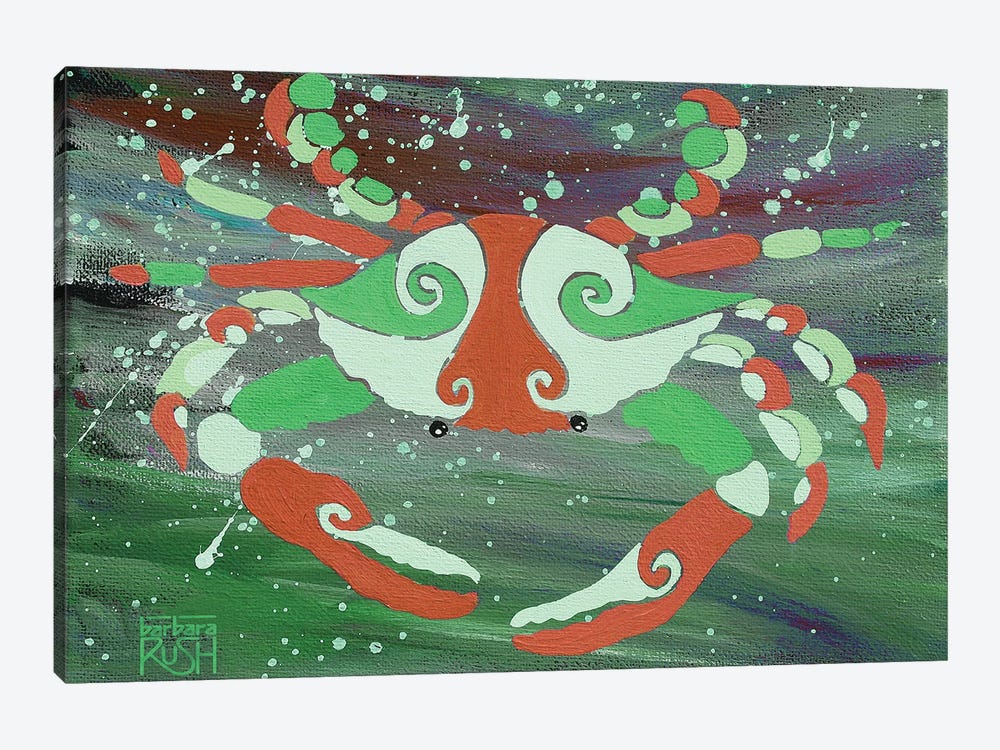 Crab Orange Green by Barbara Rush 1-piece Canvas Art Print