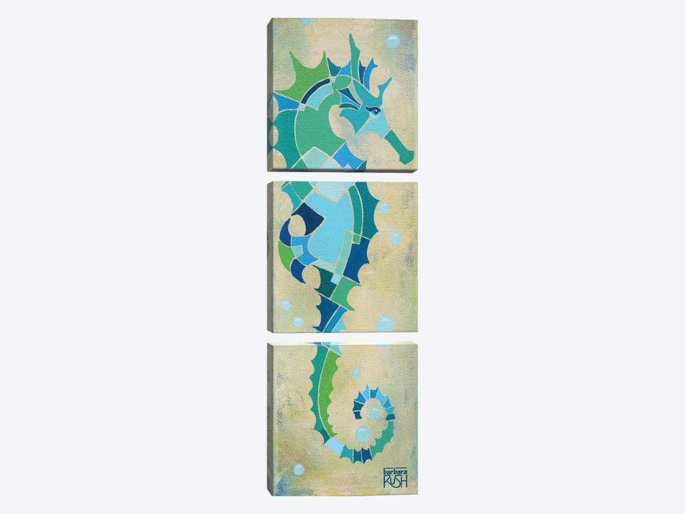 Green And Sand Seahorse by Barbara Rush 3-piece Canvas Print