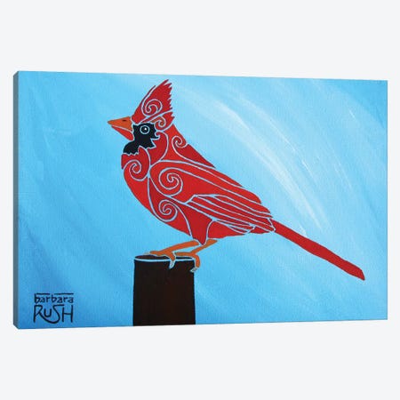 Who Me Cardinal Plain Sky Canvas Print #RUH146} by Barbara Rush Canvas Wall Art
