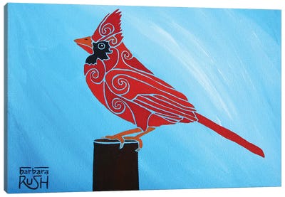 Who Me Cardinal Plain Sky Canvas Art Print - Barbara Rush
