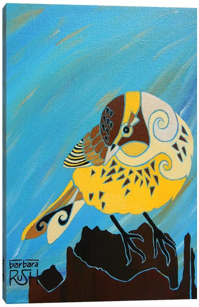 Yellow Bird On Stump Canvas Art Print - Barbara Rush