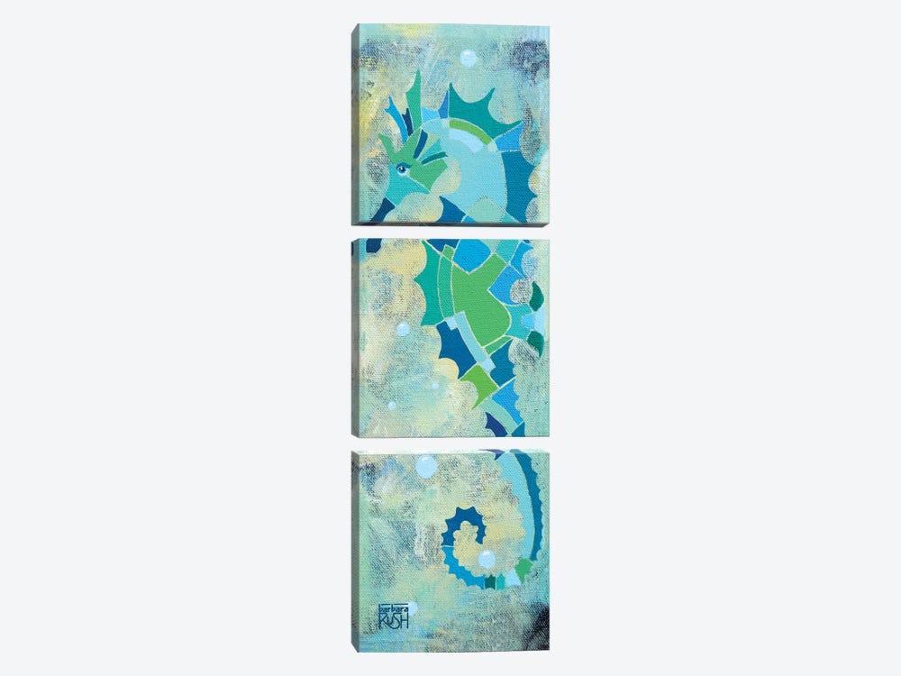 Blue And Sand Seahorse II by Barbara Rush 3-piece Canvas Artwork