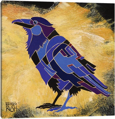 Crow On Mustard Canvas Art Print - Crow Art