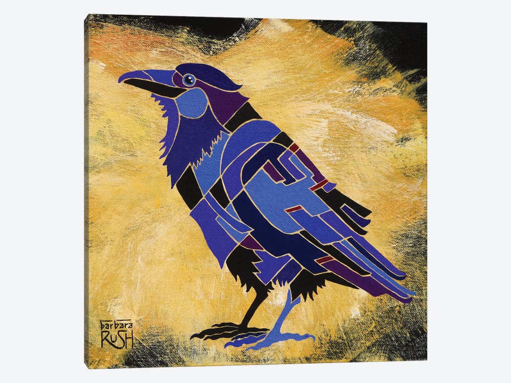 Crow On Mustard by Barbara Rush 1-piece Canvas Wall Art