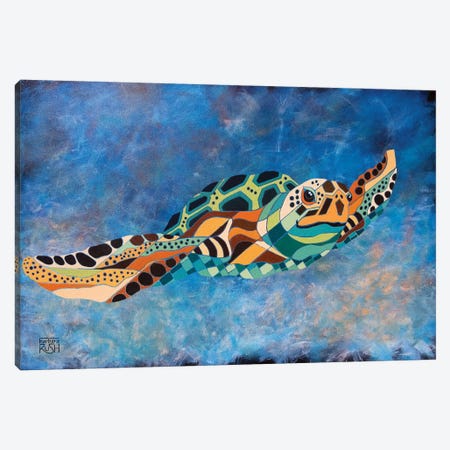 Gently Gliding Along Sea Turtle Canvas Print #RUH57} by Barbara Rush Canvas Wall Art