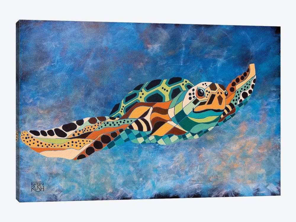 Gently Gliding Along Sea Turtle by Barbara Rush 1-piece Canvas Wall Art