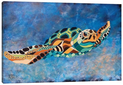 Gently Gliding Along Sea Turtle Canvas Art Print - Barbara Rush